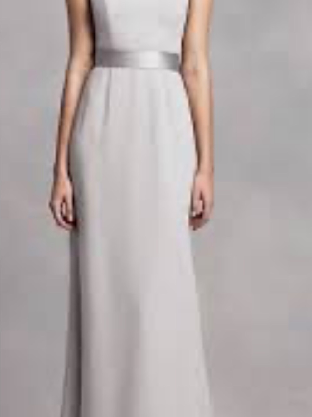 White by Vera Wang long v neck crepe gown with open back